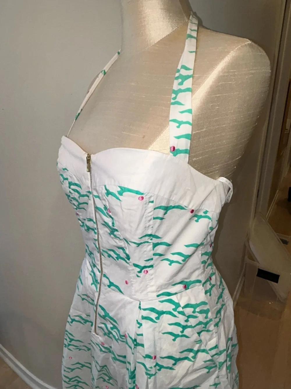 Lily Pulitzer Rockabilly Halter Marissa Flock of seagulls Sundress teal/white - Picture 7 of 14